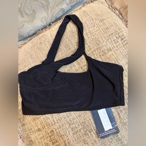 PLT slinky cut out one shoulder black crop top